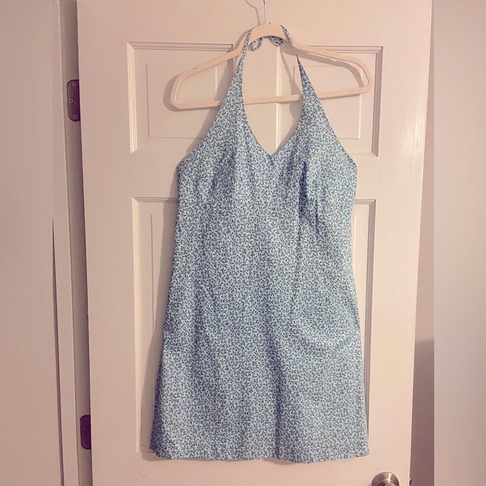 Blue Patterned Halter Dress